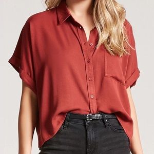Forever 21 Boxy Pocket Shirt - Rust